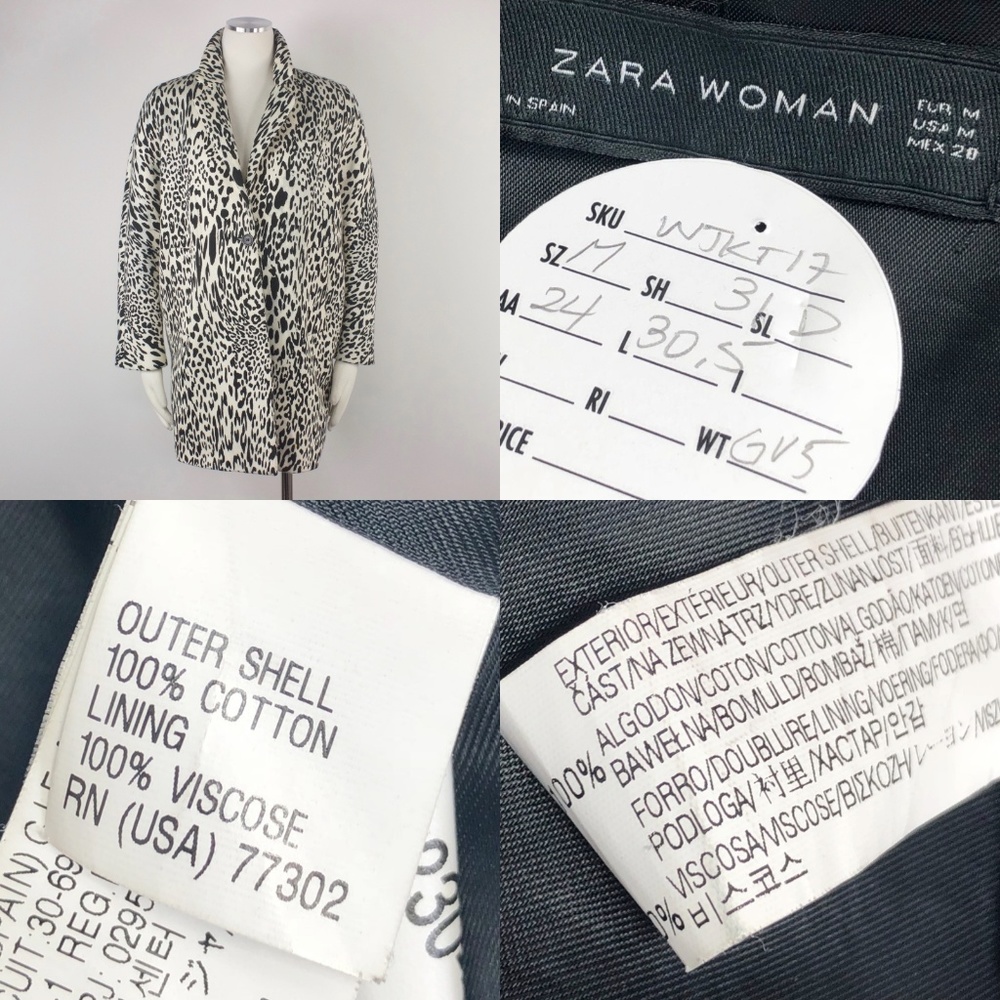 Zara White Leopard Print Oversize Car Coat Black M - Picture 8 of 8